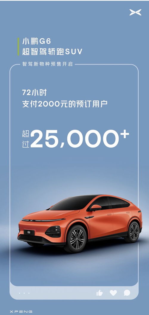 三天预定单超2.5万,小鹏g6要翻盘